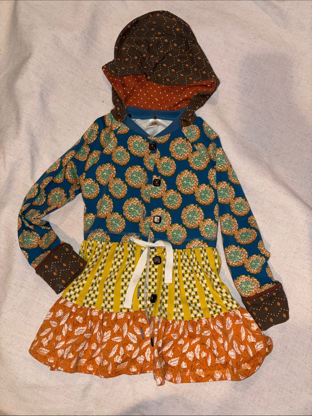Wildflowers Girls' Hooded Mixed-Print Dress Jacket - Teal, Yellow & Orange